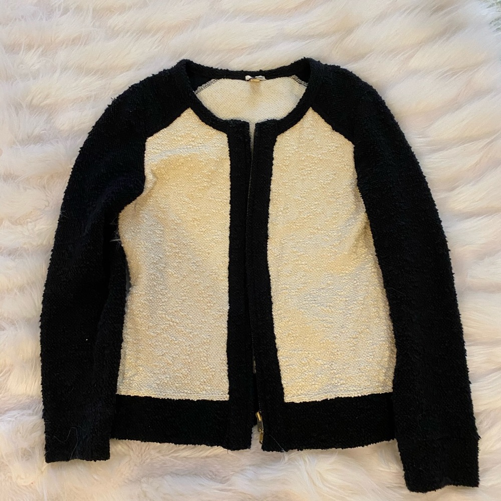 JCrew Boucle Jacket Colorblock Black White